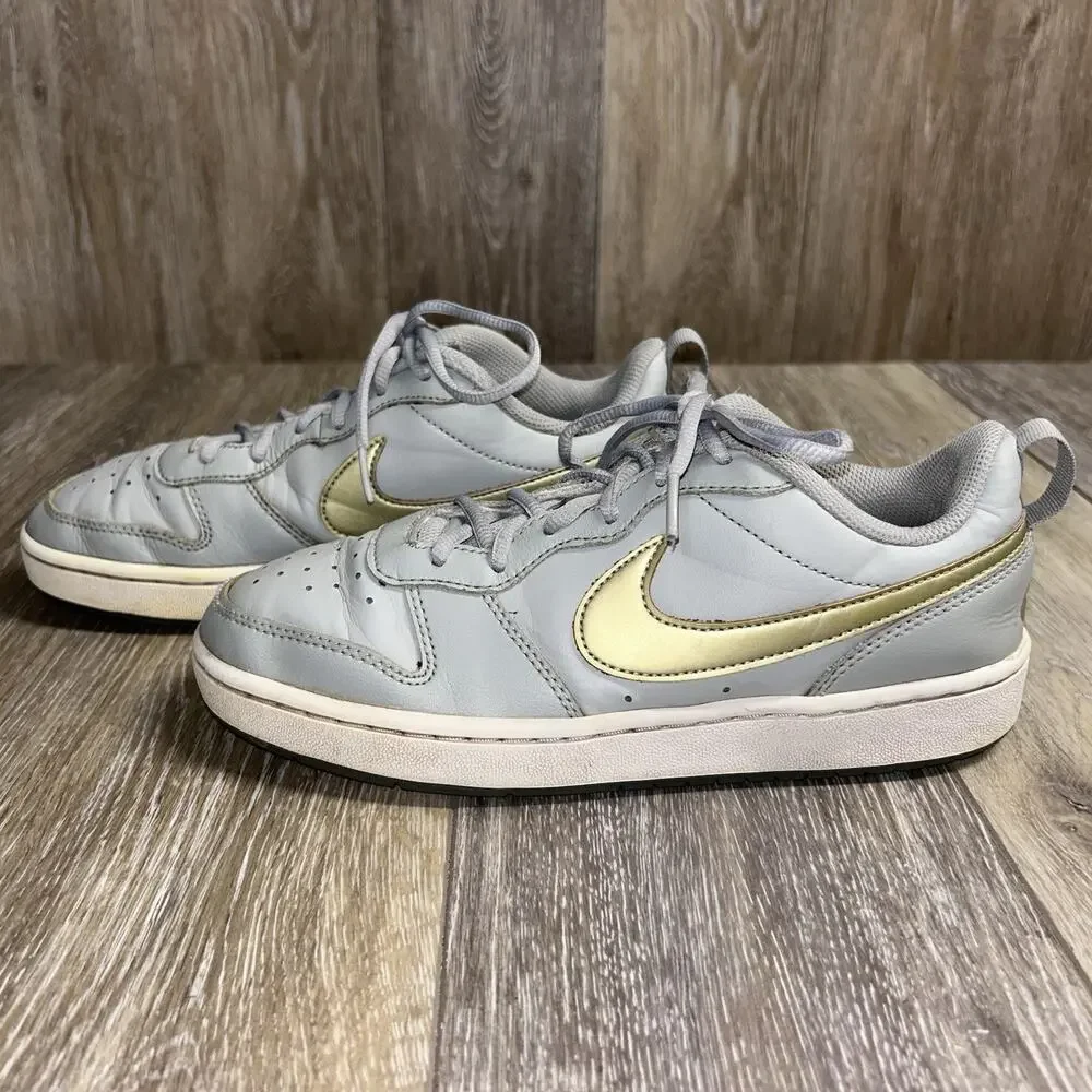 Nike Court Borough Low 2 BQ5448-013 Youth US Size 6Y Gray Gold Sneaker Shoes